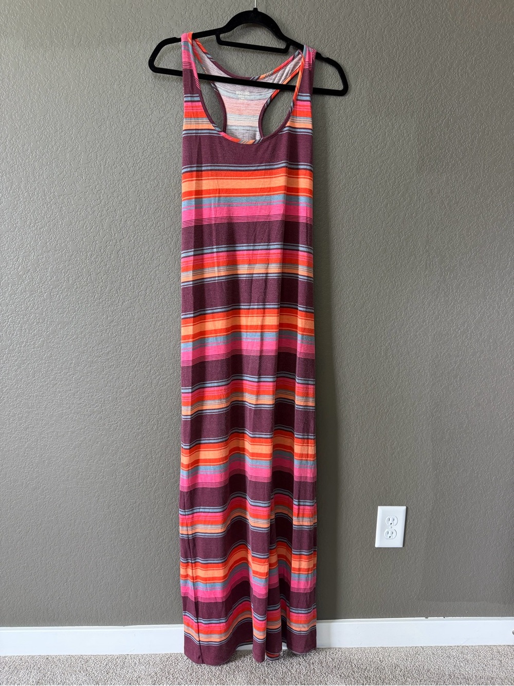 Mossimo Supply Co. Striped Racerback Maxi Dress in Burgundy, Pink & Orange